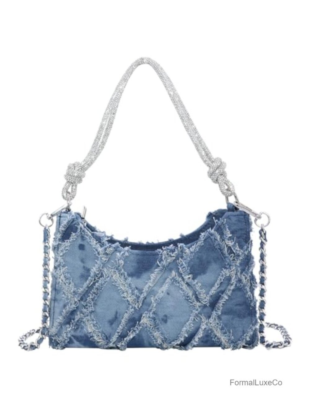 Rhinestone Handle Evening Clutch with Detachable Chain Strap